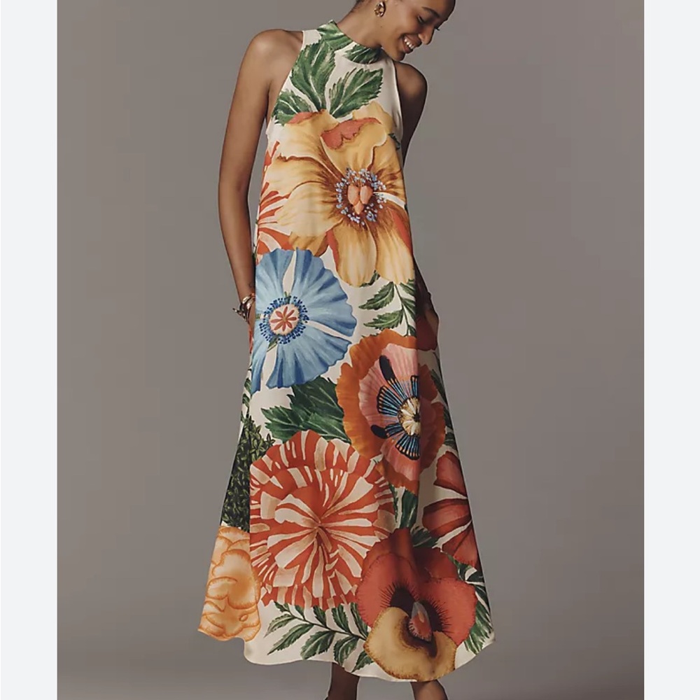 Farm Rio Floral Halter Maxi Slip Dress in Multicolor Bloom
